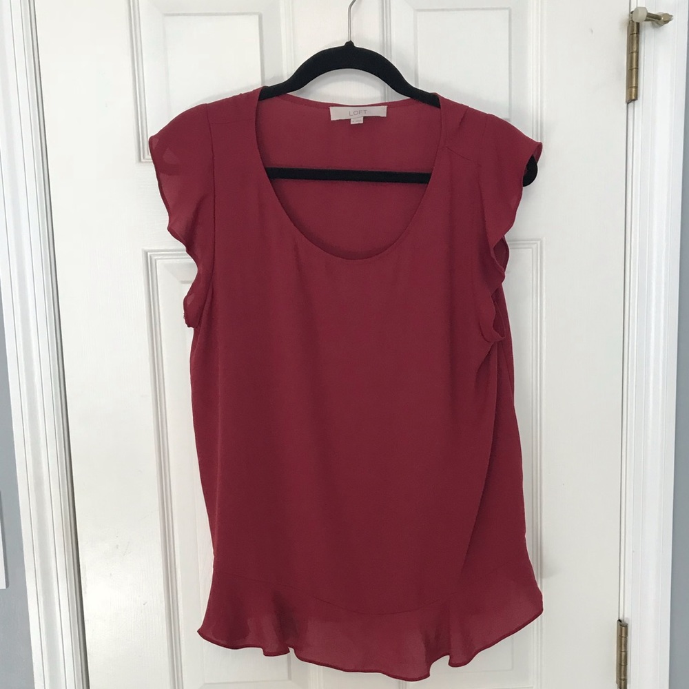 Loft Maroon Ruffle Top